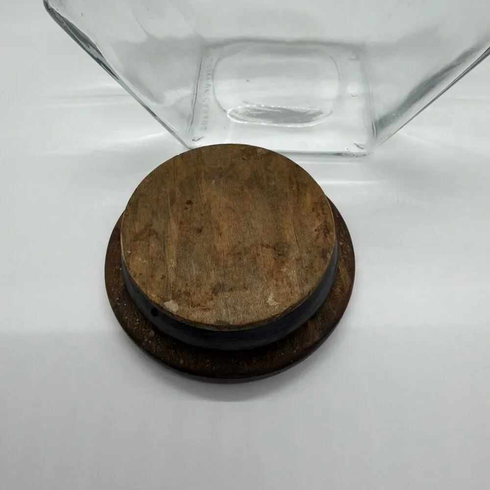 Vintage Hexagon 6 Sided Glass Candy Storage Jar w/ Wooden Lid-Libbey Of Canada